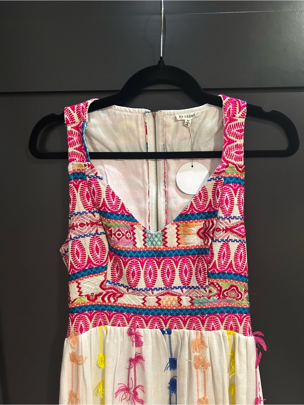 En Creme White Maxi Dress with Pink, Blue, Yellow & Orange Embroidery - Picture 4 of 6